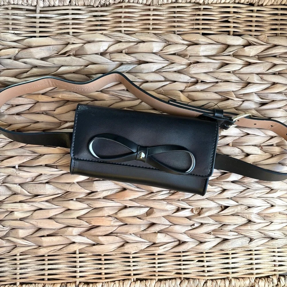 Kate Spade / NEW Black Leather Bow Belt Bag Waist Pack Fanny Pack (S/M)